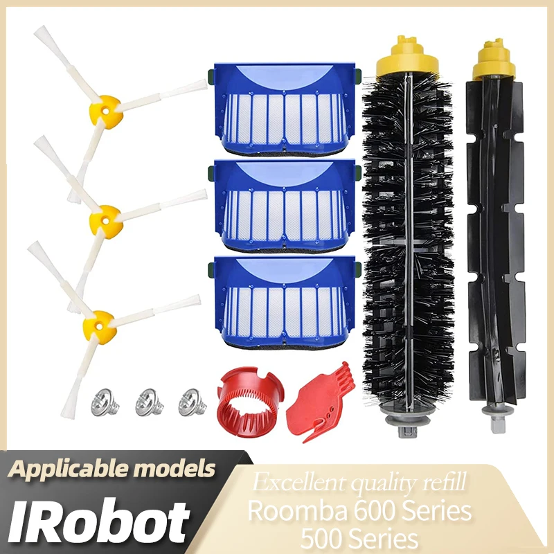 

Compatible with iRobot Roomba 600 Series Bristle&Flexible Beater Brush 3-Armed Brush Aero Vac Filters kit spare parts clean kits