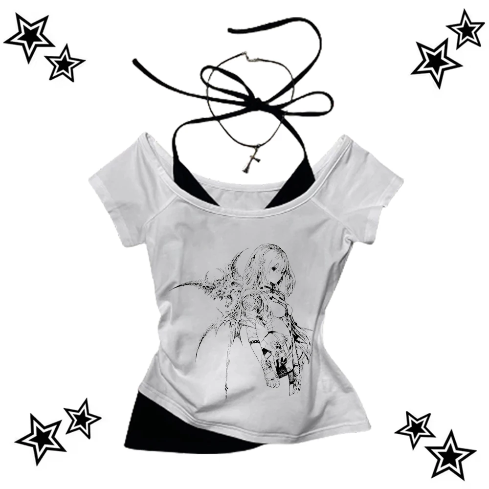 

2000s Y2k Crop Aesthetic Sweet Sexy Tanks Tops Women Sleeveless Casual Anime Print Camis Harajuku All Match Clothes Emo Coquette
