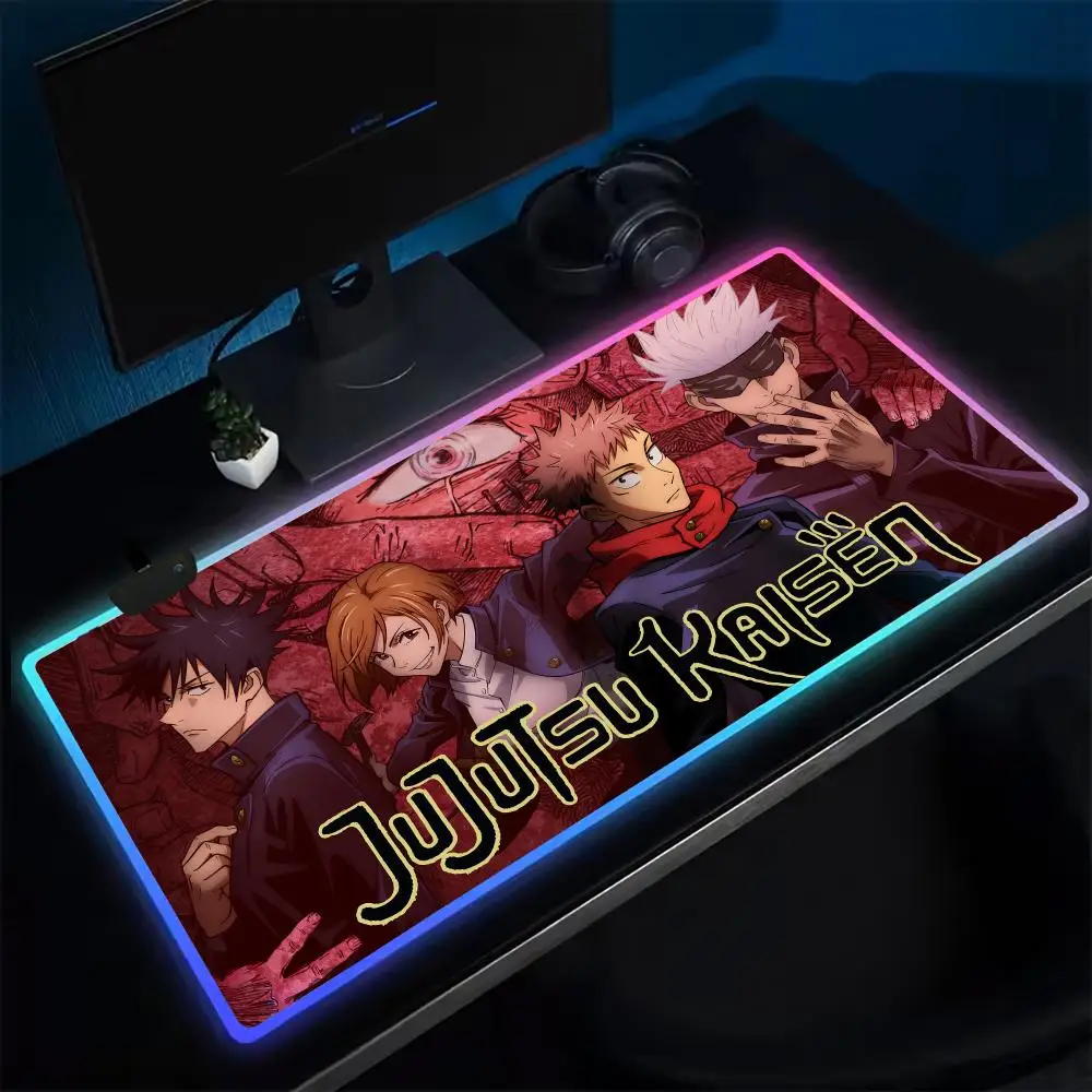 

12-мультяшный коврик для мыши Jujutsus Kaisens, игровой коврик для мыши в стиле аниме, светодиодные настольные коврики с подсветкой, резиновые настольные коврики XXL RGB