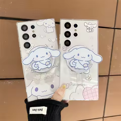 Cute Cartoon Cinnamoroll for Magsafe Magnetic Bracket Phone Case for Samsung Galaxy S21 S22 S23 S24 FE Plus Ultra 5G Back Cover