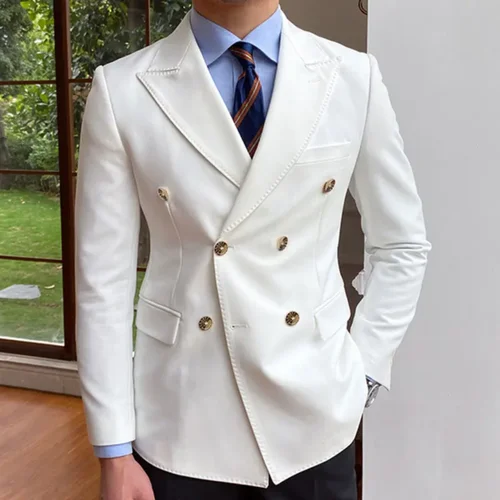 Chaqueta de esmoquin de doble botonadura para hombre, traje de boda liso, Blazer de novio, ropa de negocios, traje Formal, fiesta de graduación