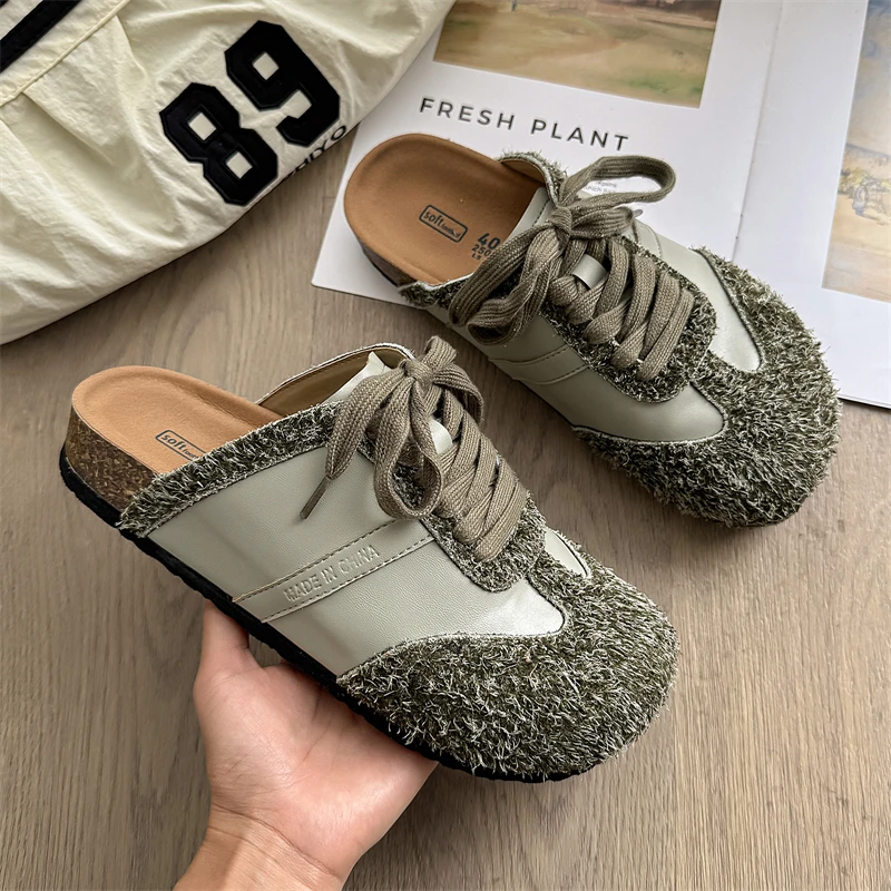 Half Shoes for Men Mules Couple Women Loafers Slippers Open-back Casual Shoes Backless Slides Sandal Platform Slip On Flats