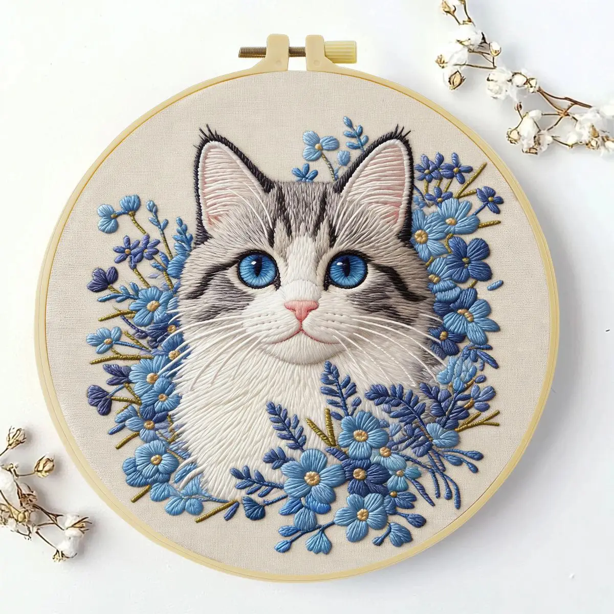 1 Stück 20X20CM/15X15CM 7,87/6,3 Zoll Die Katze im Blumenbeet Stickerei-Starter-Kit DIY-Kit DIY-Stickerei-Set Handarbeiten – Detail 1