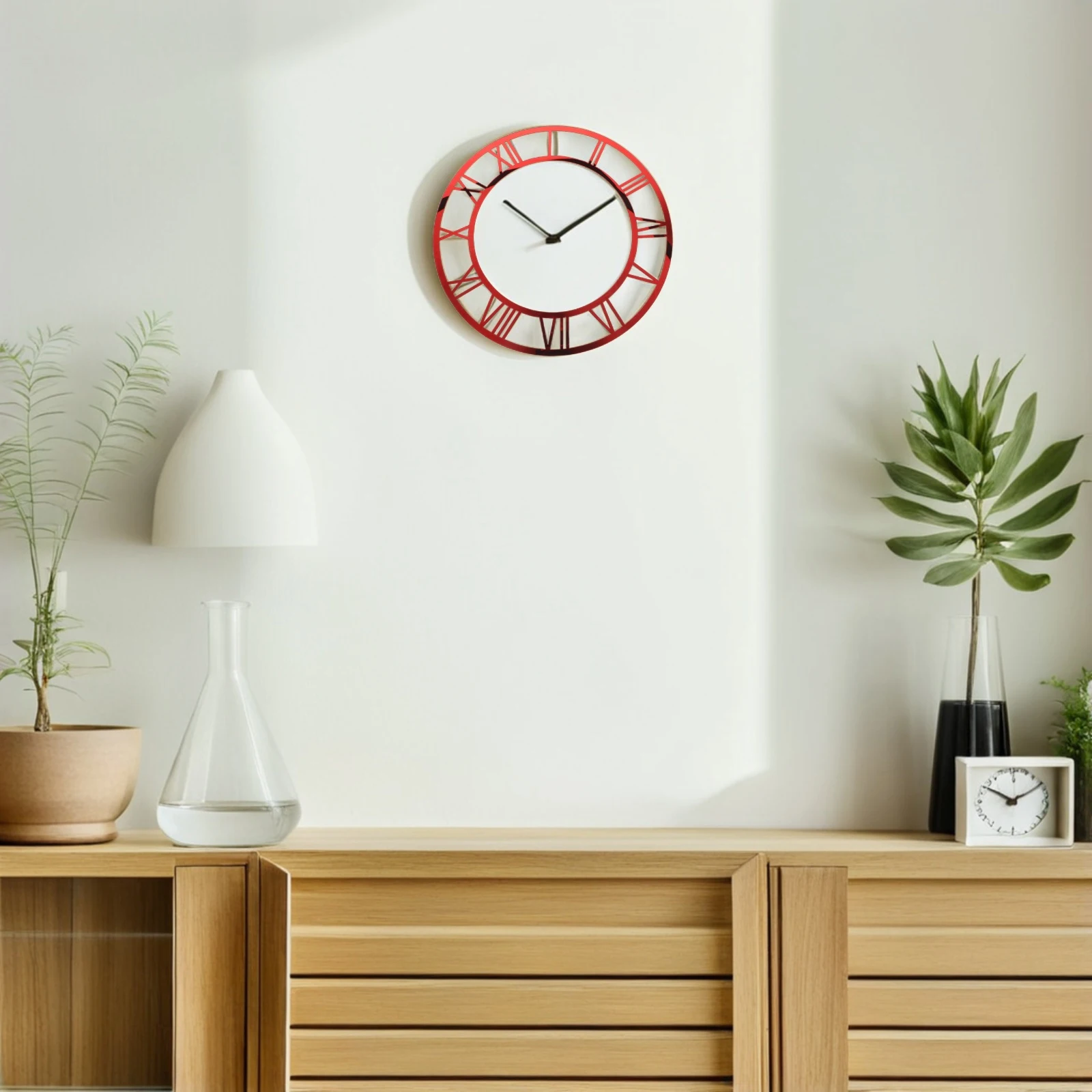 

Round Roman Numerals Acrylic Mirror Wall Sticker Red Classic Design DIY Clock for Living Room Bedroom Hotel Office Decorations