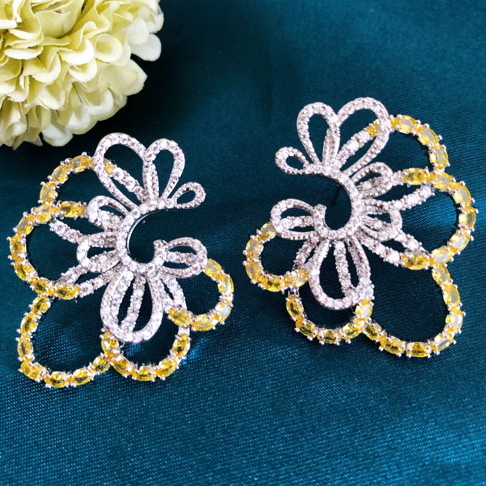 

Missvikki Luxury Peony Flower Blossom Skeleton Earrings Women Bridal Wedding Party Daily Fashion Trendy Jewelry Gift