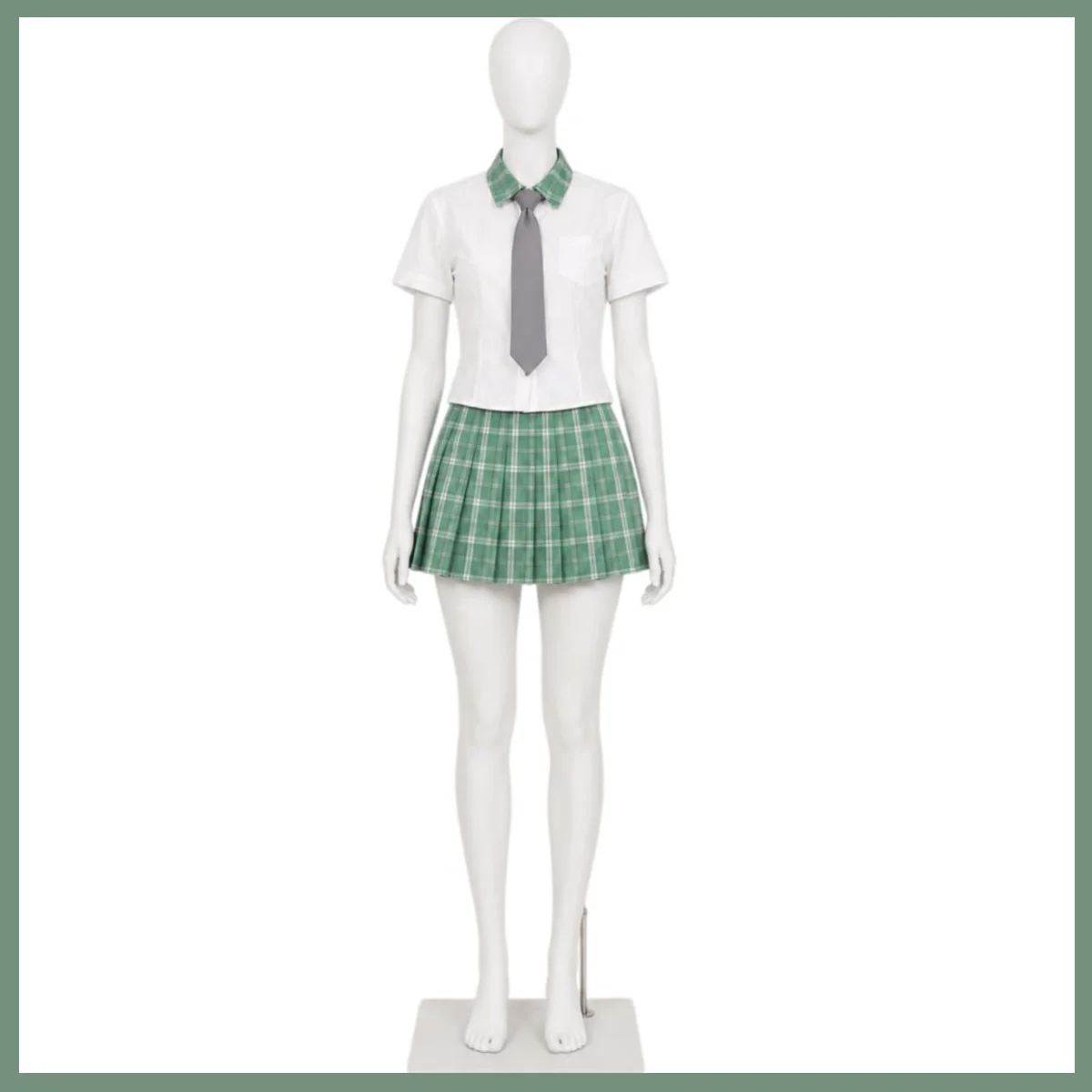 Anime Alien Stage Mizi Cosplay Costume Japanese-style JK School Uniform Shirt Green Grid Skirt Wig Woman Cute Campus Set view 2