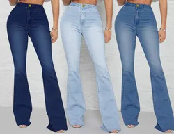 Women's Denim Pants New Fashion Casual Trend Micro Elastic High Waist Micro Flare Pants Jeans Female