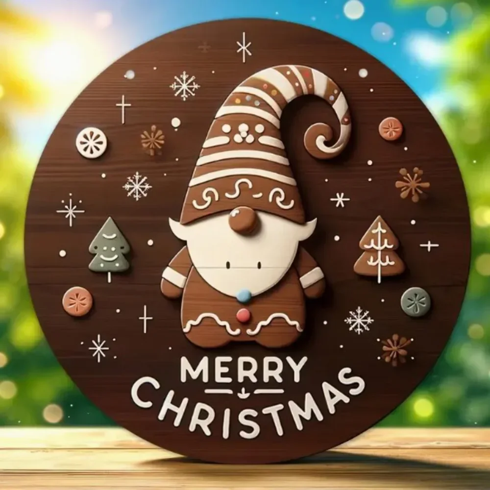 2025 new Christmas Wooden Logo Cute Gingerbread Man Holiday Happy Art Decoration, Home Garden Courtyard Wooden Hanging Pendant