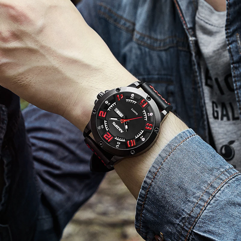 Relógio esportivo masculino relógios de quartzo pulseira de couro à prova dwaterproof água relógios de pulso masculino casual relógio de negócios relógios de luxo