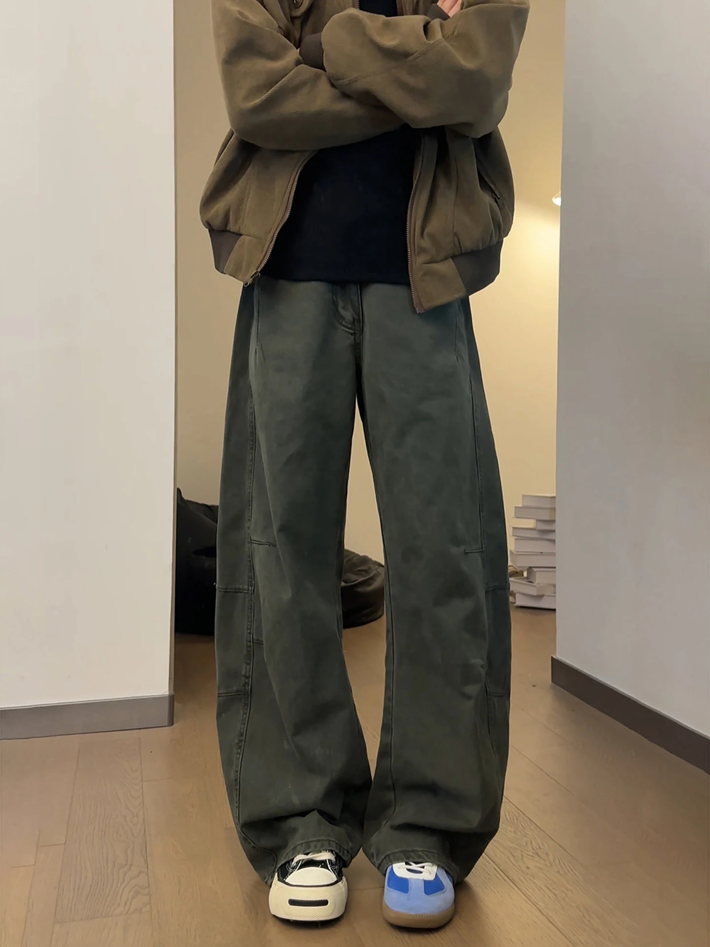 

Military een American Sle Workwear Pants Men's High Waist Wide Leg Straight Cut Jeans Spring Autumn Faion Trend