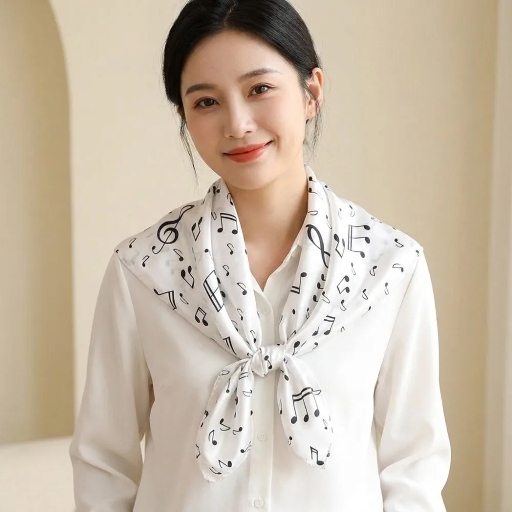 Fashion Breathable Musical Note Shawl Lightweight Hair Band Square Scarf Headband Large Printed Silk Scarf Men