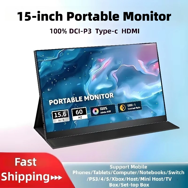 Monitor portátil IPS de 15,6 pulgadas 100% sRGB 250nits tipo C HDMI segunda pantalla extendida para Switch/PS4/Xbox/Raspberry Pi