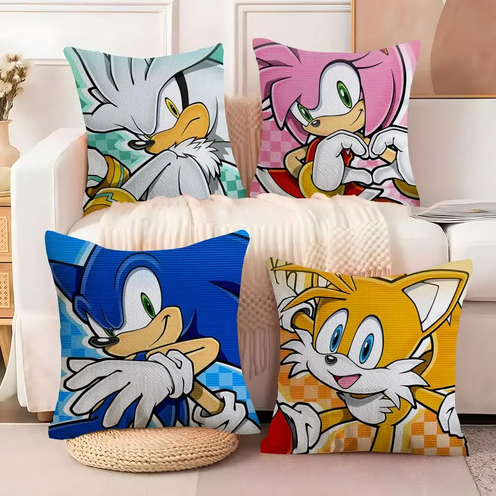 S-Sonic Game Cushion Cover Soft Plush Sofa Cushion Cover｜Double-Sided Printed Decorative Pillow Case｜Warm Home Gift