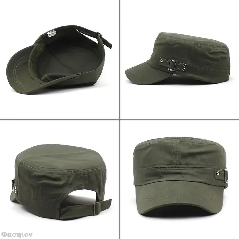 Army Cap Men Women Pure Color Washed Cotton Flat Top Cap Summer Autumn Adjustable Chapeau Visor Hat