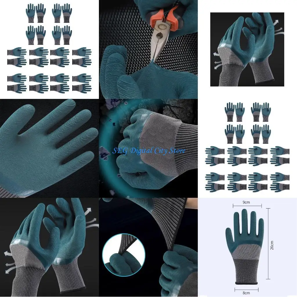 

U75B 12 Pairs Breathable Work Gloves for Men Women Latex Coated Gloves