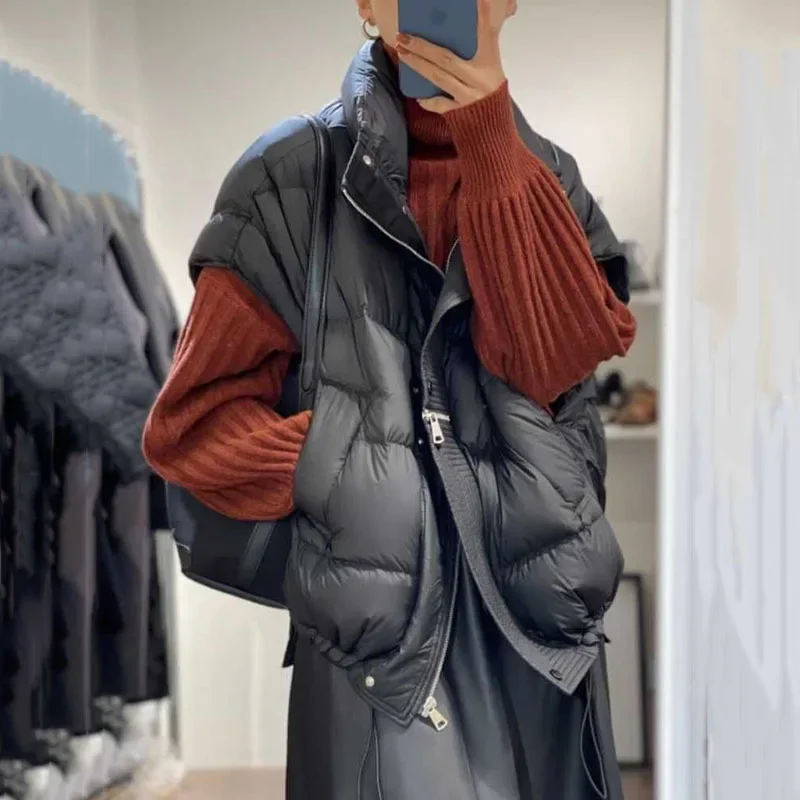 

Autumn Winter New Stand Sleeveless Sense Design Ladies Down Cotton Vest Jacket Women Loose Temperament Waistcoat Coat Female Top