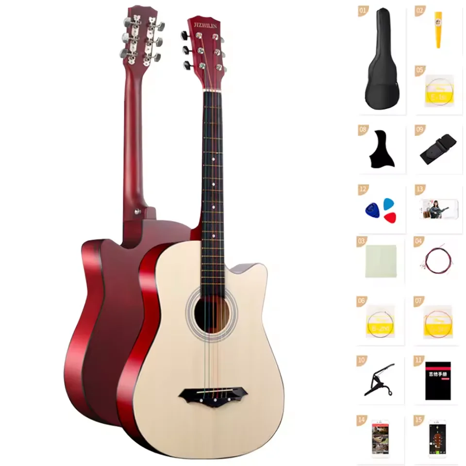 38 Inch Student Guitar with Starter Kit Basswood Guitar Music Instrument Acoustic Guitar Kit for Kids/Boys/Girls/Teens/Beginners