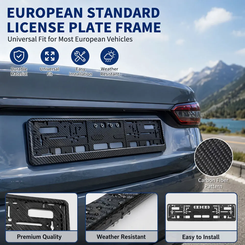 

Universal European License Plate Mount Adapter Bumper Frame Bracket Car Set Accessorie Black Carbon Fiber Pattern Tag Holder