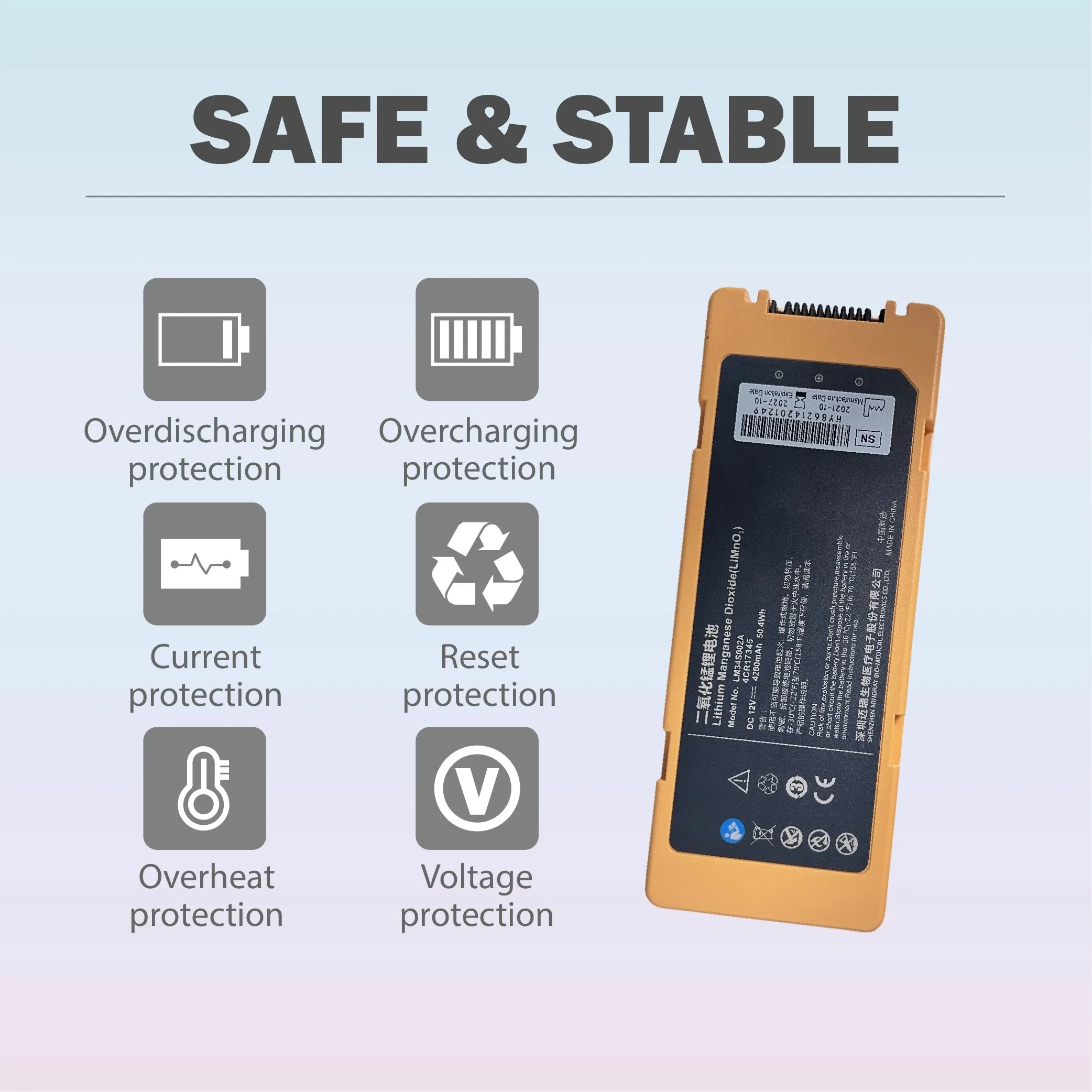 Bateria zamienna LM34S002A 12V 4200mAh do defibrylatorów serii S1 S2 SC1 SC2, jednorazowa bateria litowo-dioksidowo-manganowa