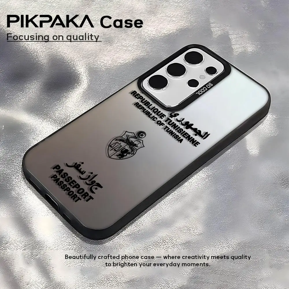 تونس جواز السفر شعار قضية الهاتف لسامسونج غالاكسي S25 حافة S24 S23 S22 S21 S20 الترا فوندا سيليكون غطاء فضي PIKPAKA