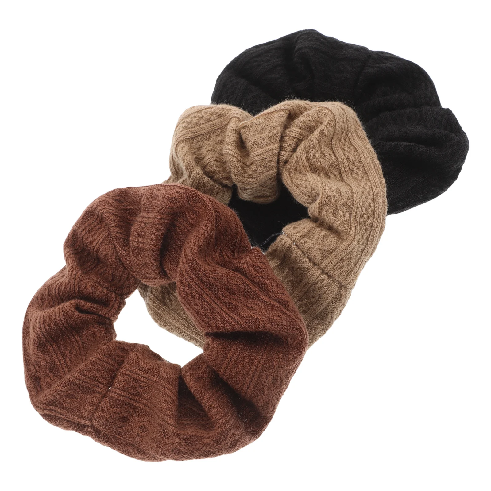 

3Pcs Hair Scrunchies Women Knit Fabric Elastic Ponytail Holders Milk Coffee Vintage Style Large Stretchy Hair Accessories