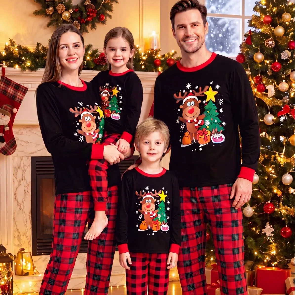 New Year's Costumes for Christmas Party Outfits Family Matching Pajamas Set Elk Print Cute Loose Sleepwear Soft 2 Pieces Pyjamas