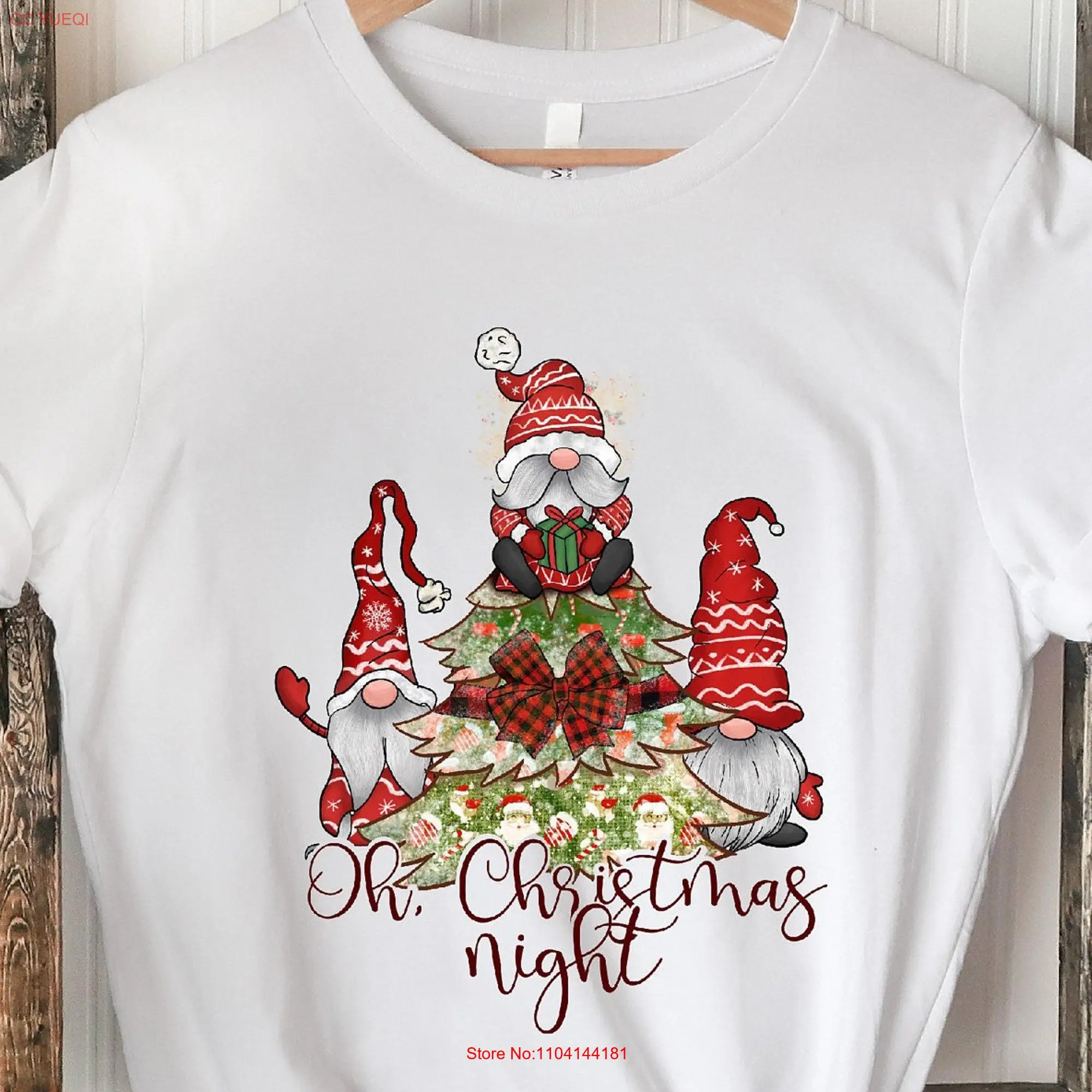 Christmas Gnome T Shirt Oh Night Cute Gnomies Merry Xmas  long or short sleeves