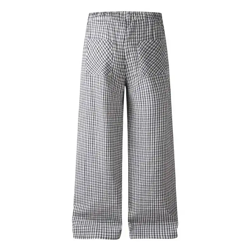 Korean Stryle Bubble Plaid Printting Men's Casual Pants Relaxed Drape Wide Leg Straight Cut Straight Trousers 92Z6