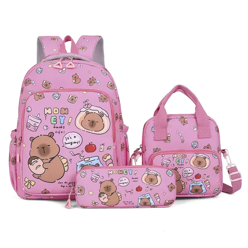 Capybara Colorful Backpack 3Pcs/Set for Women Casual School Bags with Lunch Bag Girl Boy Student backpack
