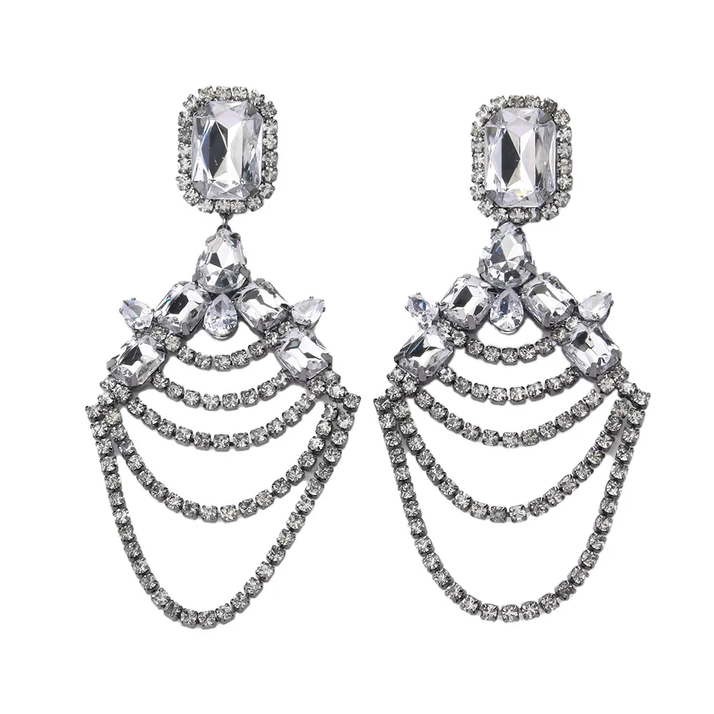 Exaggerated earrings retro design sense rhinestone earrings flash catwalk accessories womencolorful crystal bold vintage