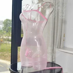 Sissy body sin mangas con correa Halter para hombre, ropa interior erótica ultrafina, pelele completo transparente, entrepierna abierta, lencería Sexy