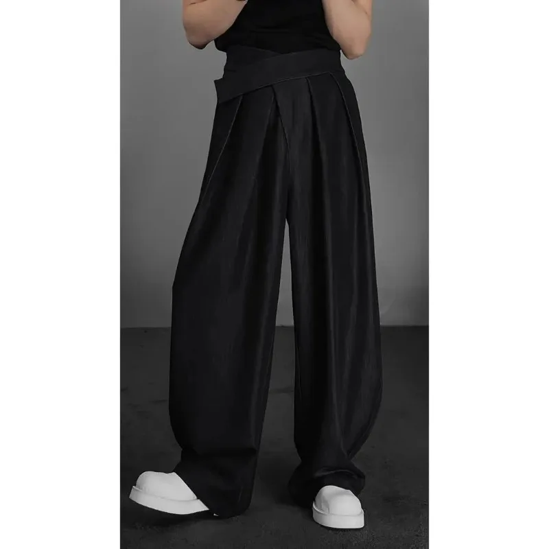 Men's Avant-Garde High Waist Wide Leg Trousers Pleated Drapey Fabric Casual Loose Fit Pants