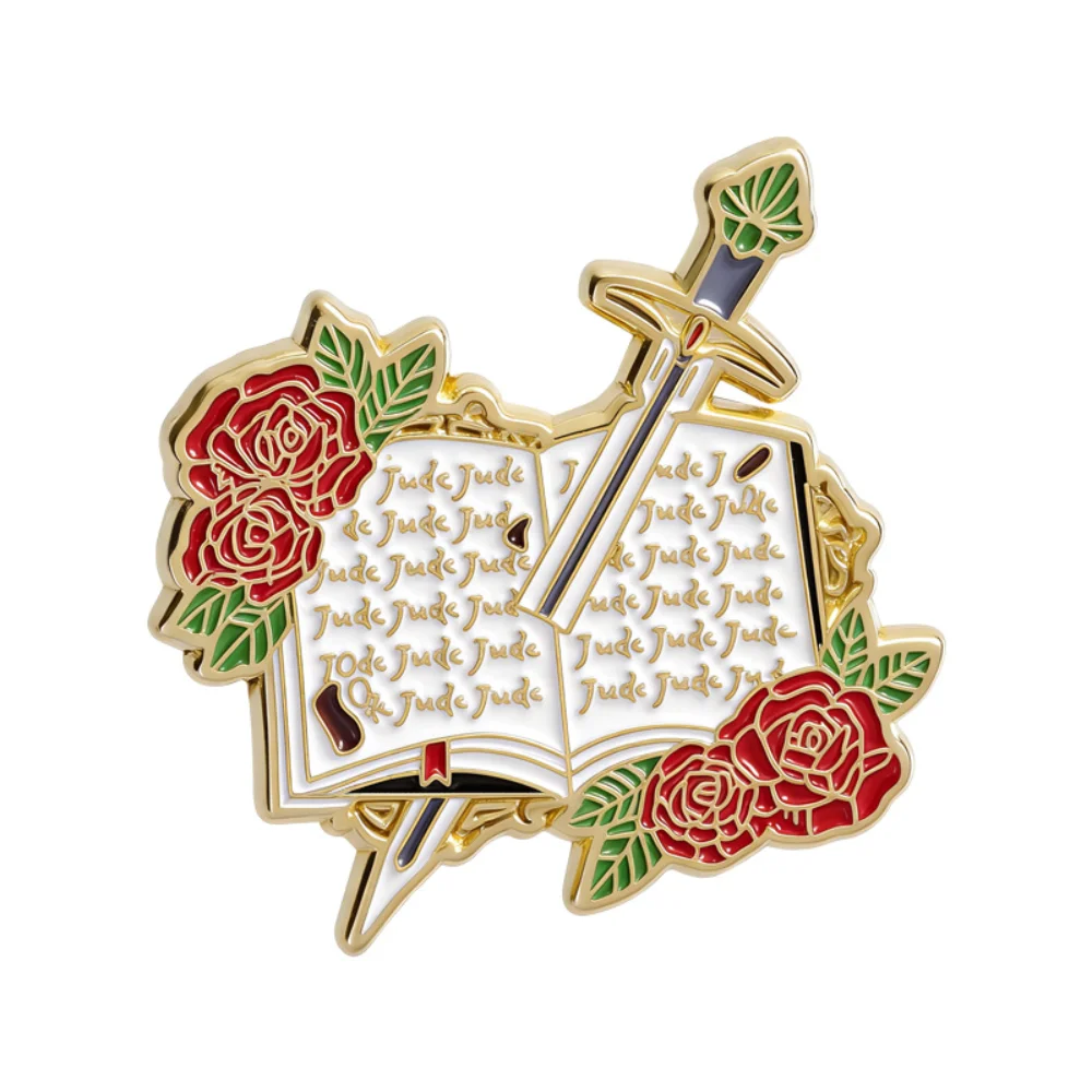 Fantasy Style Rose Sword Book Metal Brooch Rose Sword Badge Pins Medical Student Niche Backpack Clip Decoration Accessories