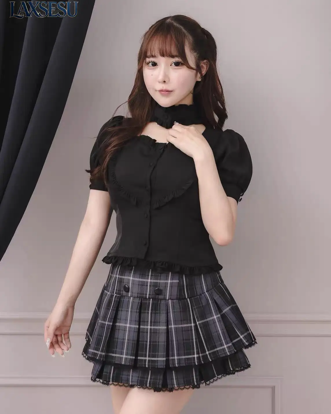 Japanese Sweetheart Plaid Pleated Skirt High Waisted Layered Double Breasted A-line Girl's Skirt Slimming Women's Short Skirts