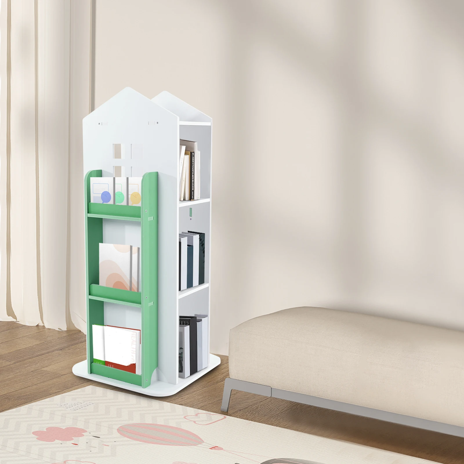 

Вращающаяся книжная полка House Size 95*41*41, зеленая, детская, из ПВХ и древесно-пластиковой доски