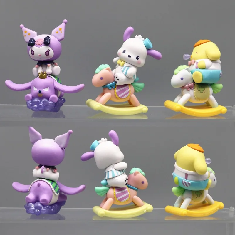 

6pcs Sanrio Kawaii Hello Kitty Kurom Melody Cinnamoroll Horse Riding Model Anime Periphery Desktop Accessories Gifts Toys