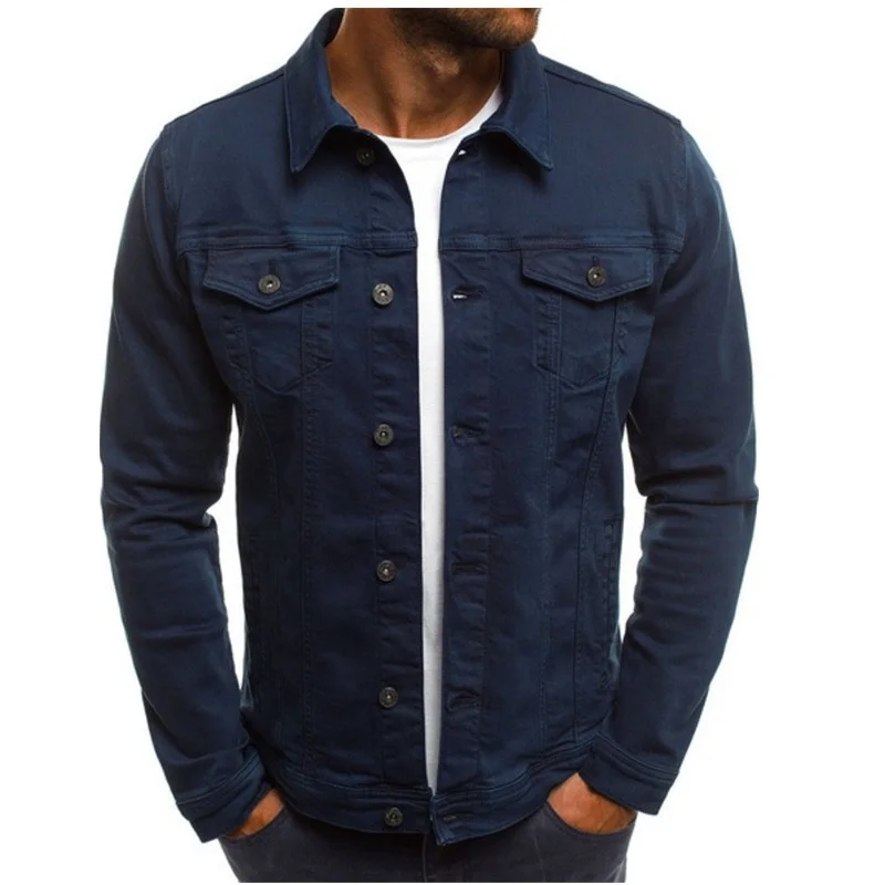 Mode coole einfarbige Jeans jacke Männer Revers Herbst hals einreihige Strickjacke Mantel männlich Slim Fit lässig Multi-Pocket-Tops