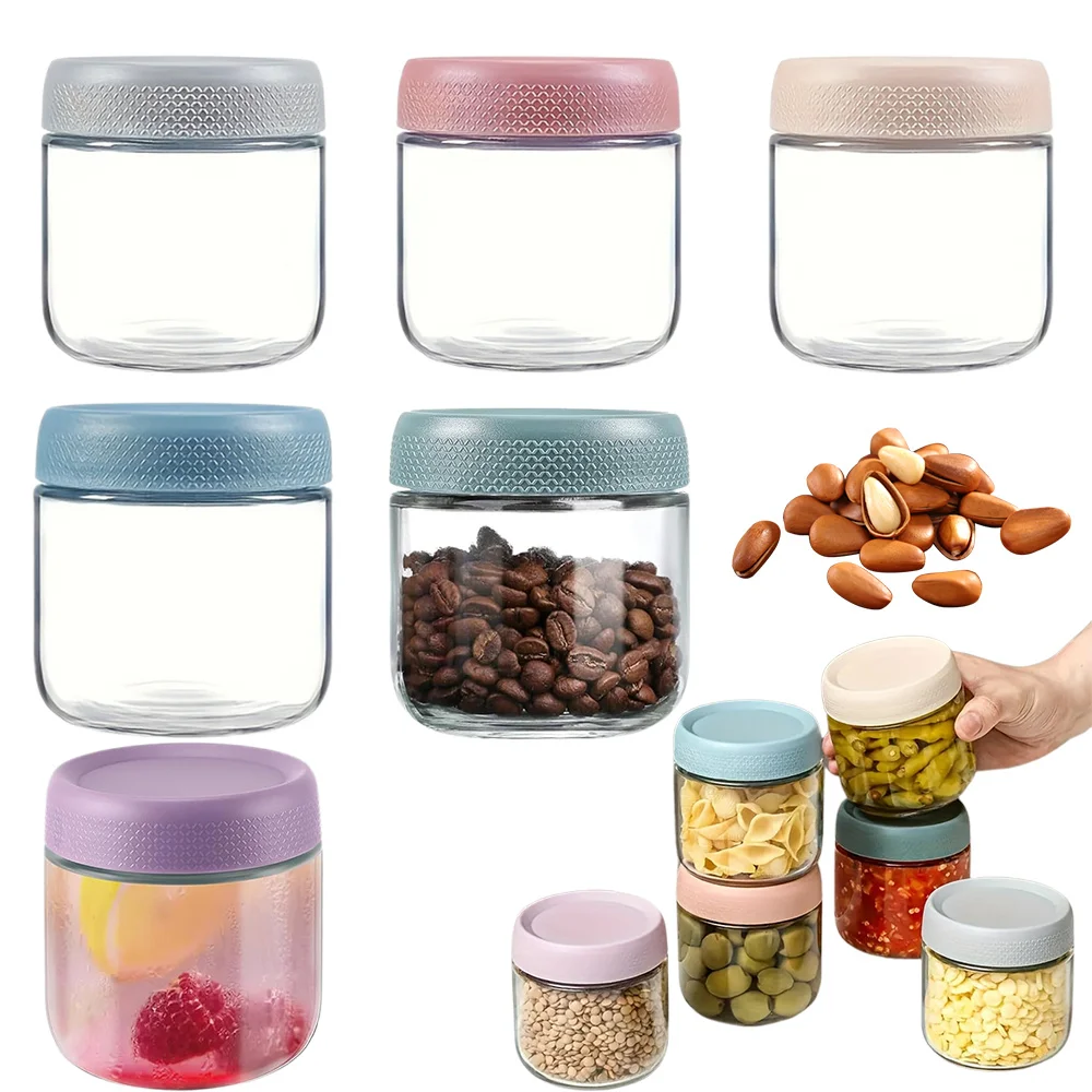 Wielofunkcyjne pudełka do przechowywania, 6 sztuk, 300 ml, na owsiankę, przyprawy, orzechy, sok, mleko, kawę, miód, jogurt, sałatki.