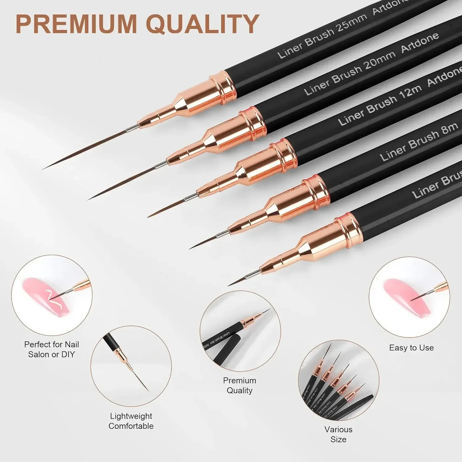 5-teiliges Nagelverbesserungswerkzeug UV-Gel Polieren Malerei Nageldesign Größe Nagelstift Eyeliner Pinsel Set