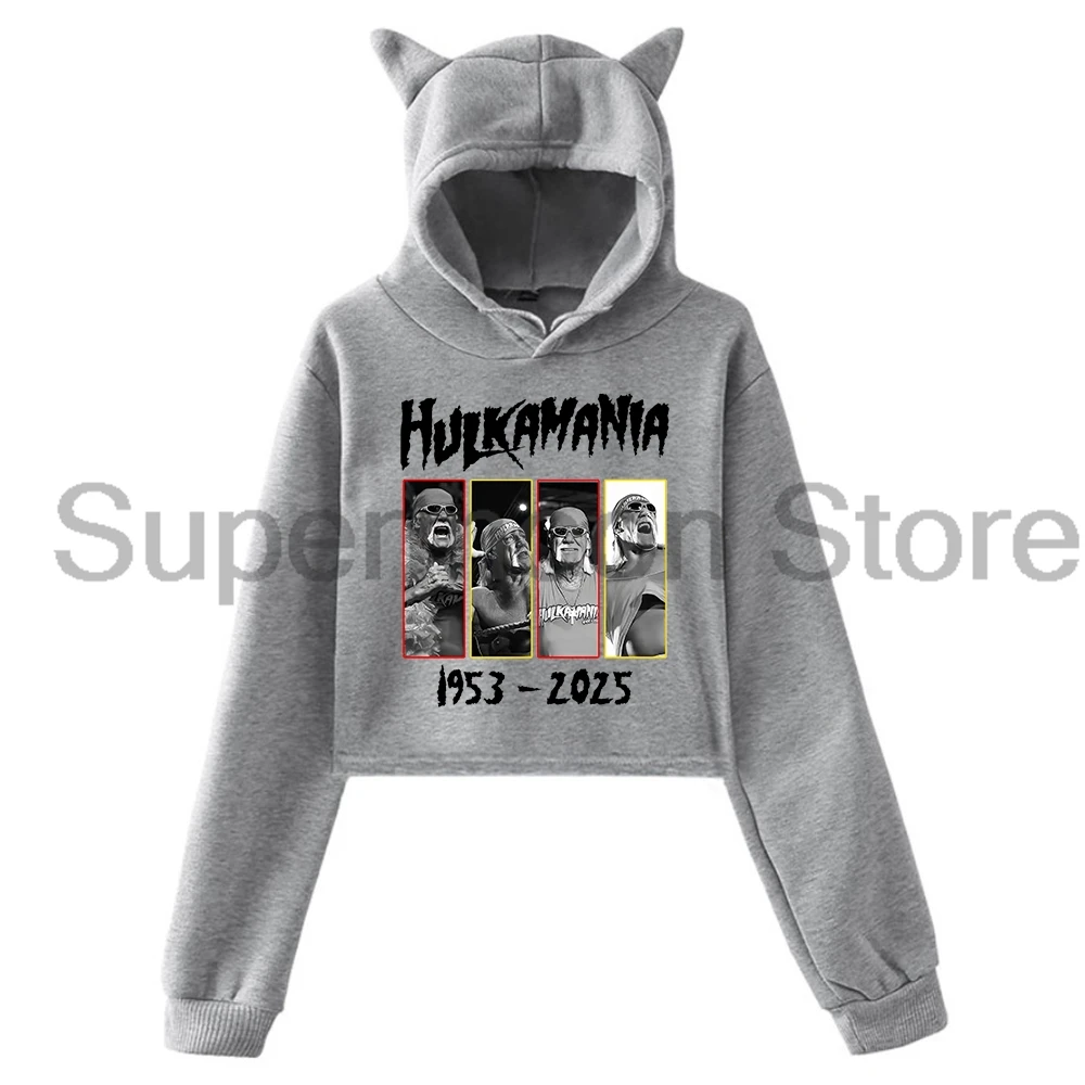 

Hulk Hogan Hulkamania 1953-2025 Hoodie Female Cat Ears Hooded Sweatshirts Long Sleeve Crop Top Women's Clothes