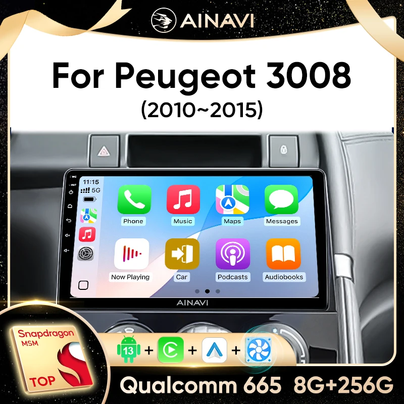 Ainavi Car Radio For Peugeot 3008 2009 2010 2011 2012 2013 2015 Multimedia Player Wireless Carplay Android Auto Touch Screen 4G