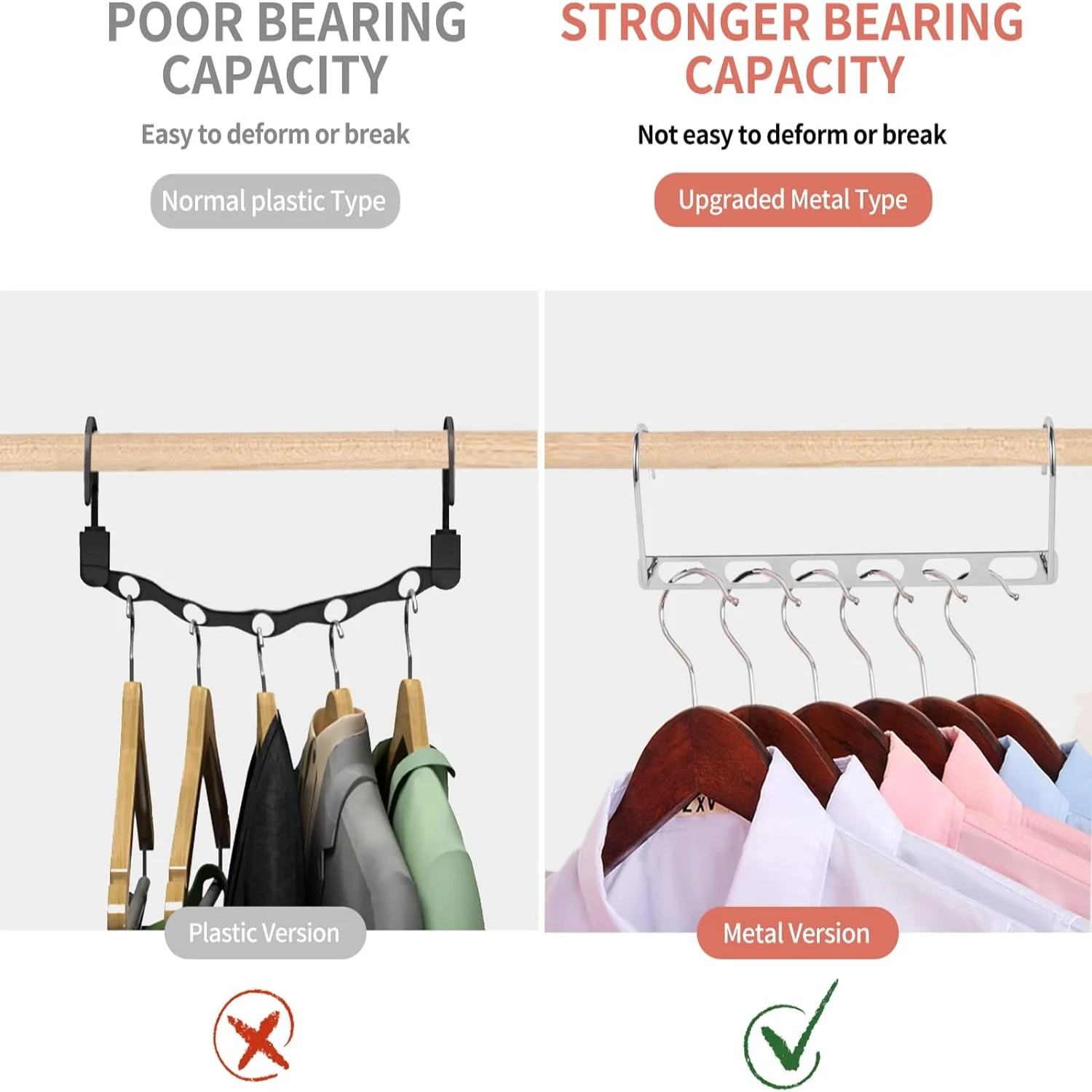 Space Saving Hangers, 10 Pack Metal Hanger Organizer, Space Saver Hangers, Collapsible Hangers for Heavy Clothes,  Hangers for C