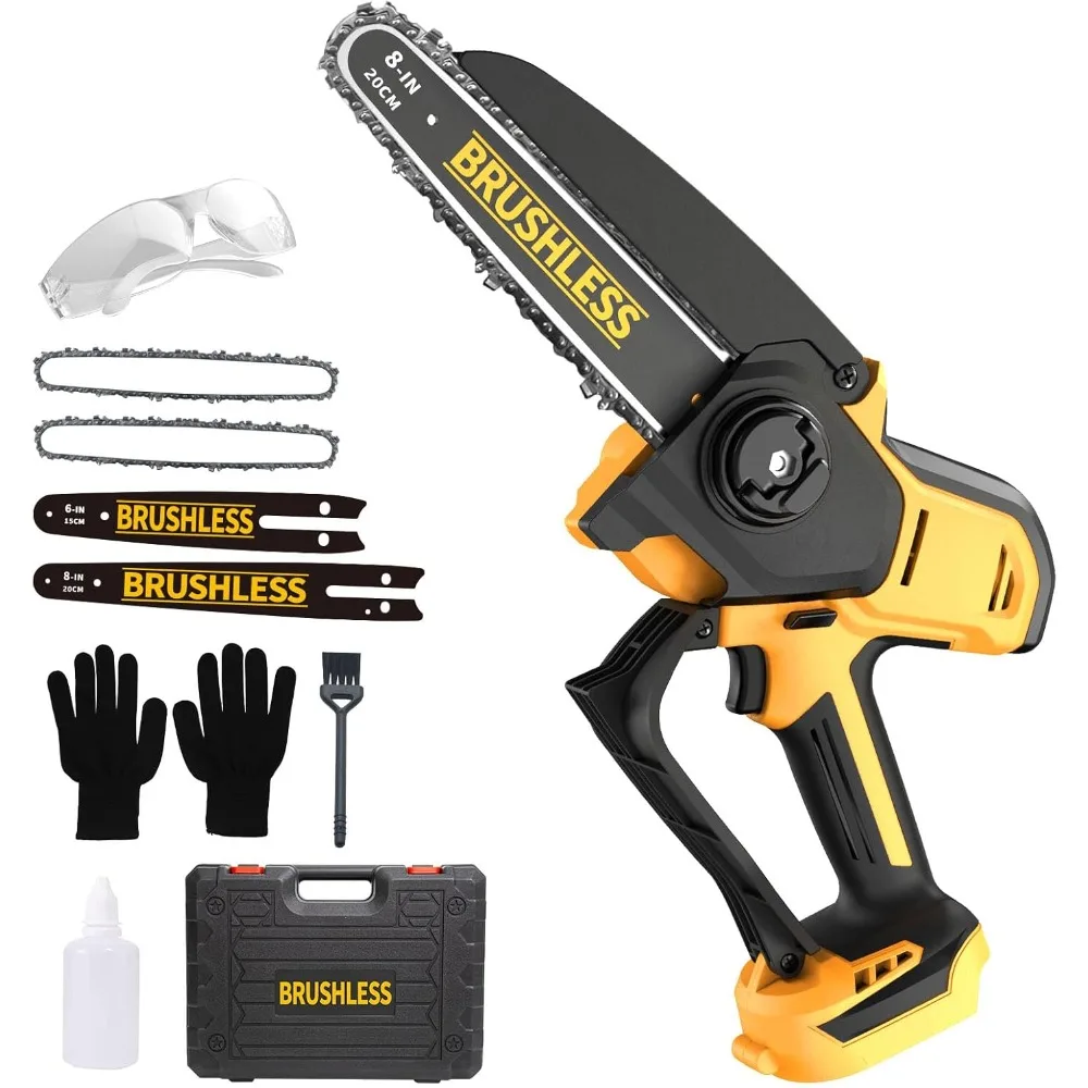 

Chainsaw Compatible With Dewalt 20V Battery MAX, 8 Inch & 6 Inch Cordless Pruning Chainsaws, 1000W Brushless Powered Mini Cha
