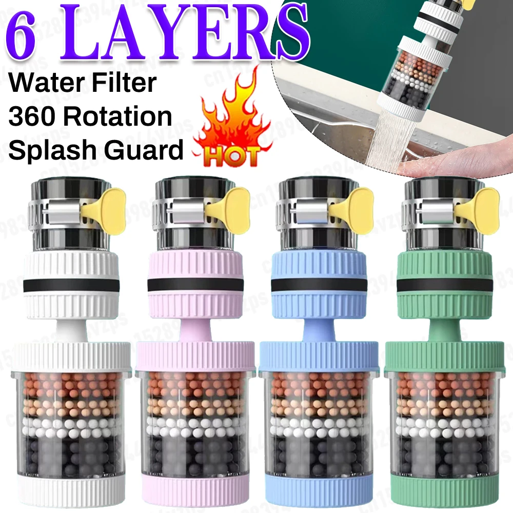 

6 Layers Universal Water Filter for Kitchen Bathroom Splashproof 360 Degree Rotation Tap Water Purifier Nozzle Mixer Bubbler