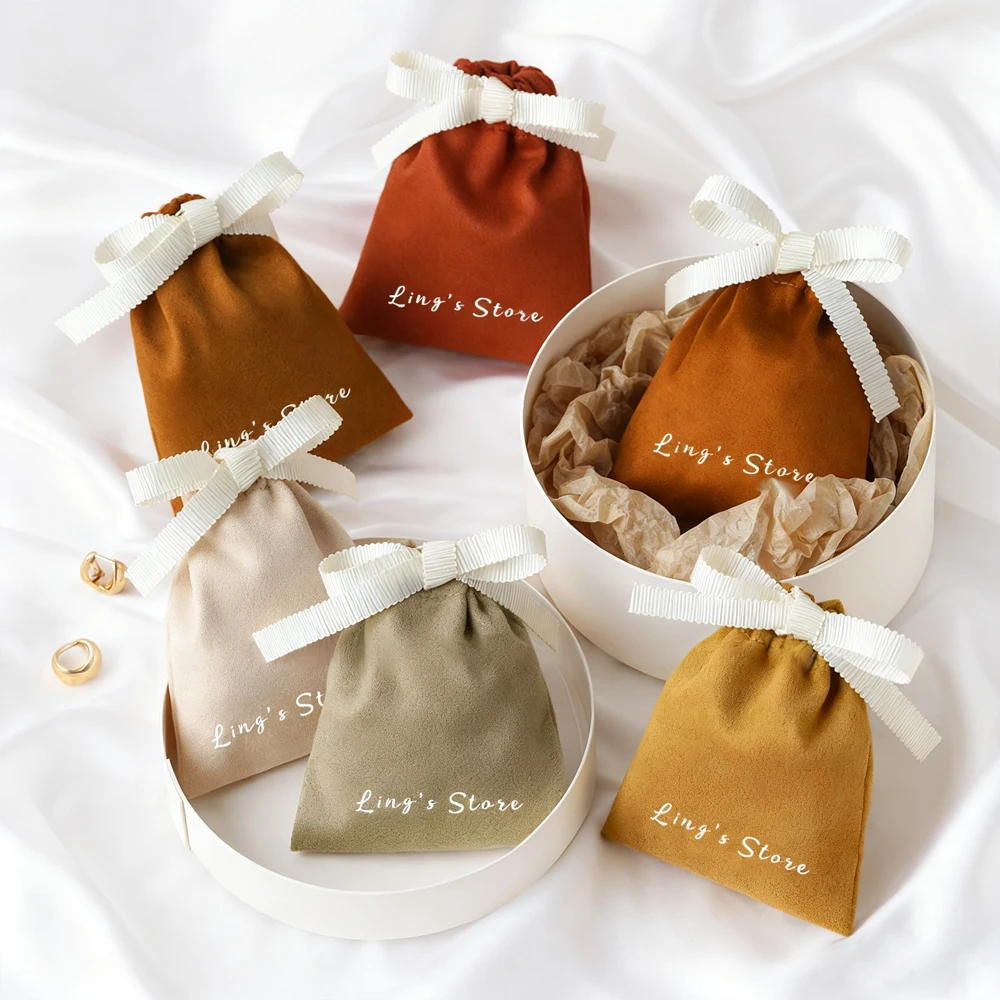 

50Pcs Personalized Logo Jewelry Flannel Drawstring Bag Velvet Ribbon Gift Pouch Crystal Cosmetic Perfume Newborn Cloth Packaging