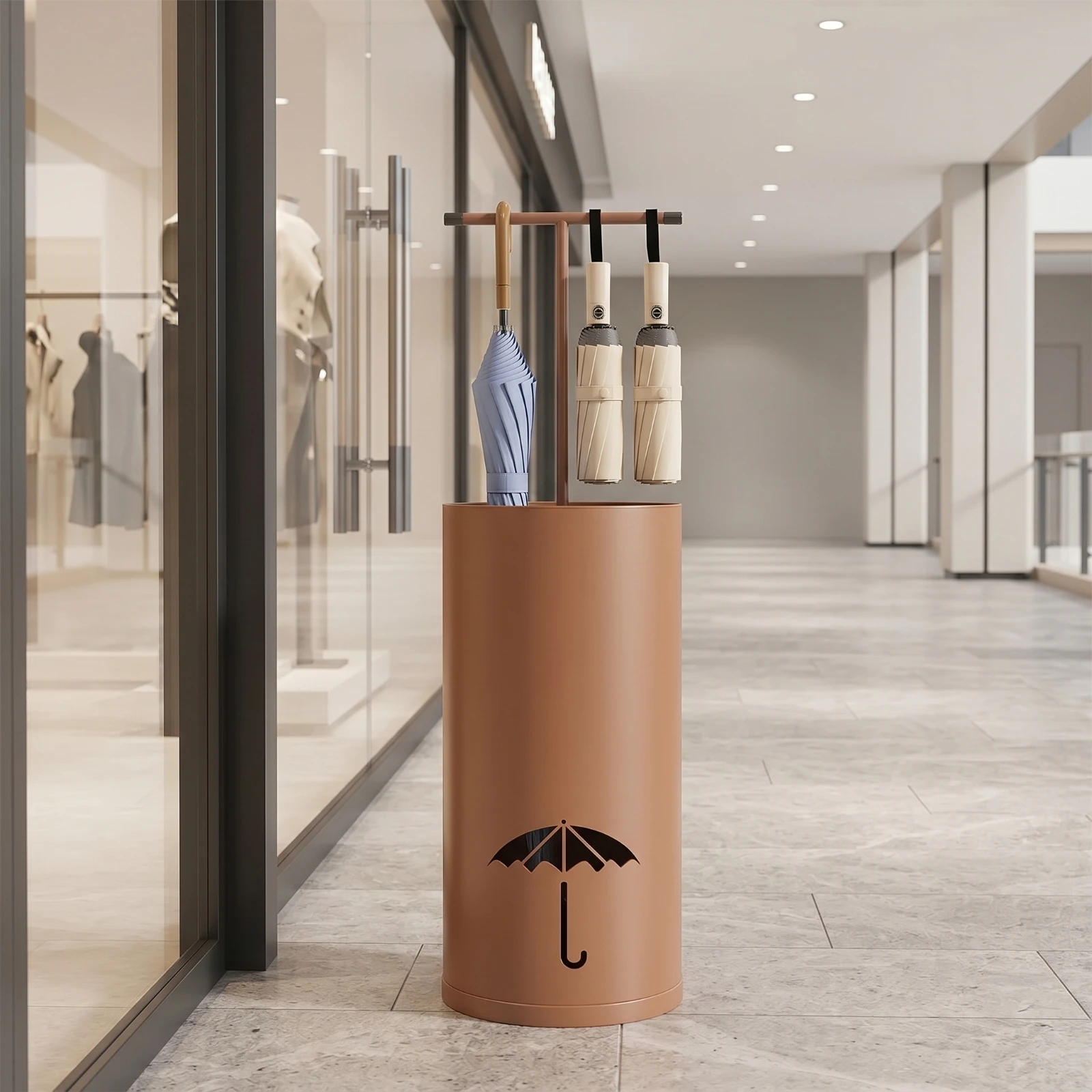 Umbrella Stand with Hanging Bar Cylindrical Umbrella Stand Organizer Freestanding Furniture Metal for Entryway, Office