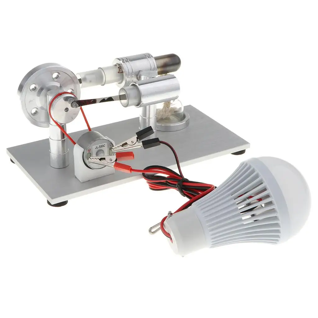 Single Cylinder & Flywheel Rotating Engine Model Light Lamp Electricity Mechanism Kits Educational Toy