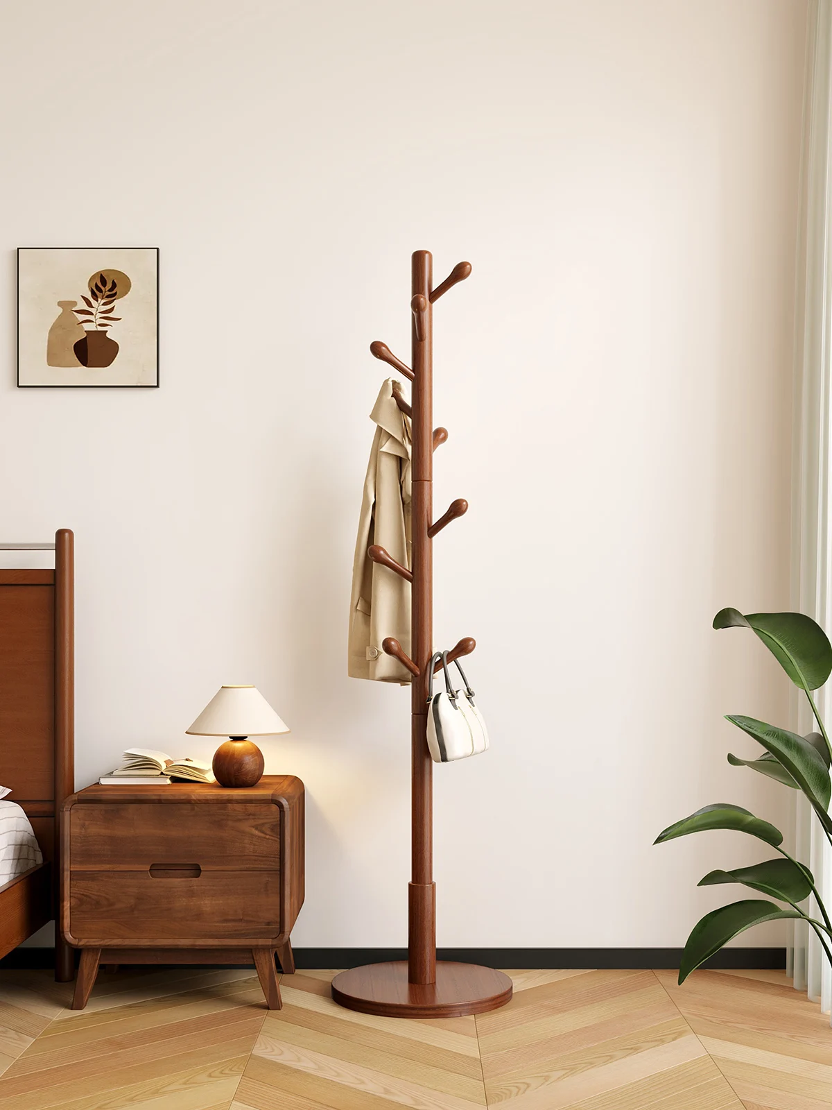 

Деревянное отдельно стоящее пальто Ra, простая вертикальная подставка, восковая деревянная вешалка для одежды, домашний держатель для сумки, спальня, домашнее использование