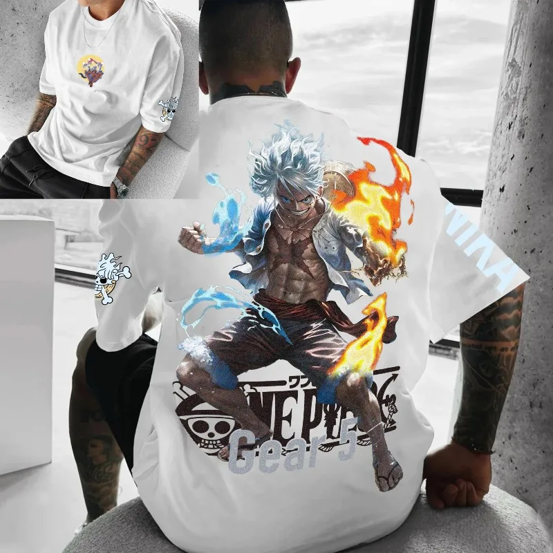 One Piece Luffy Gear 4 Gear 5 Nika 2026 nuevo sombrero de paja caliente Crew estampado gráfico camisetas de algodón para hombres 2025 verano Anime