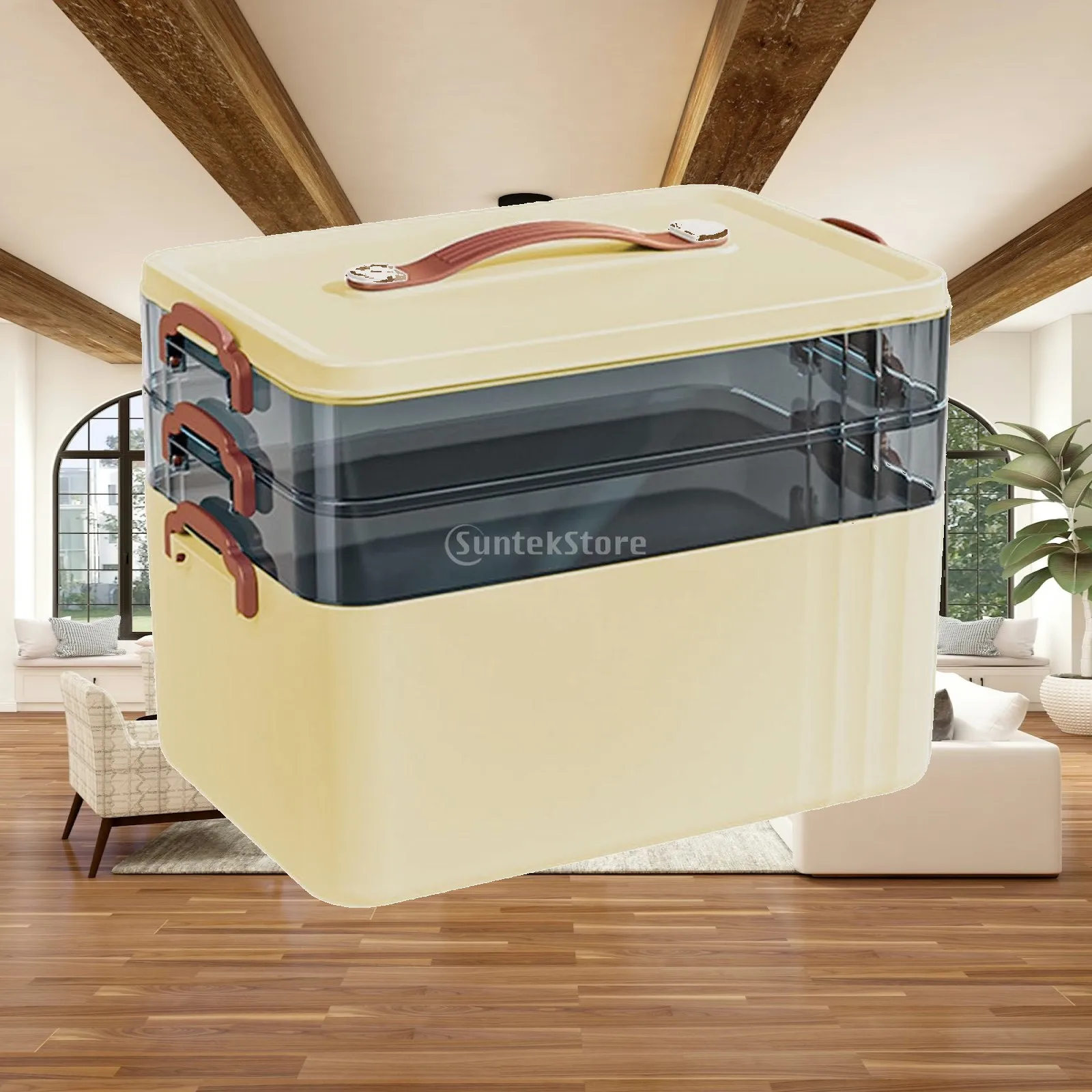 Lightweight PP Medical Storage Box Portable Emergency Organizer Case with Leather Handle for Home Camping Fishing Small Tools